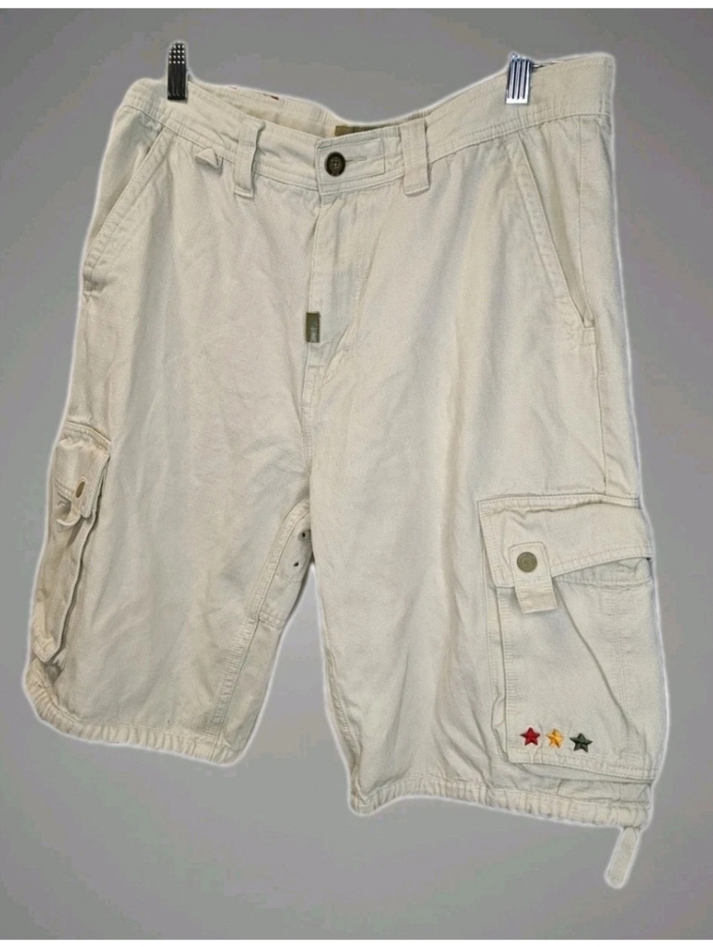 Lrg Clothing Baggy Wide Leg Utility Cargo Shorts Sz 34/12 Off-white Canvas Jorts